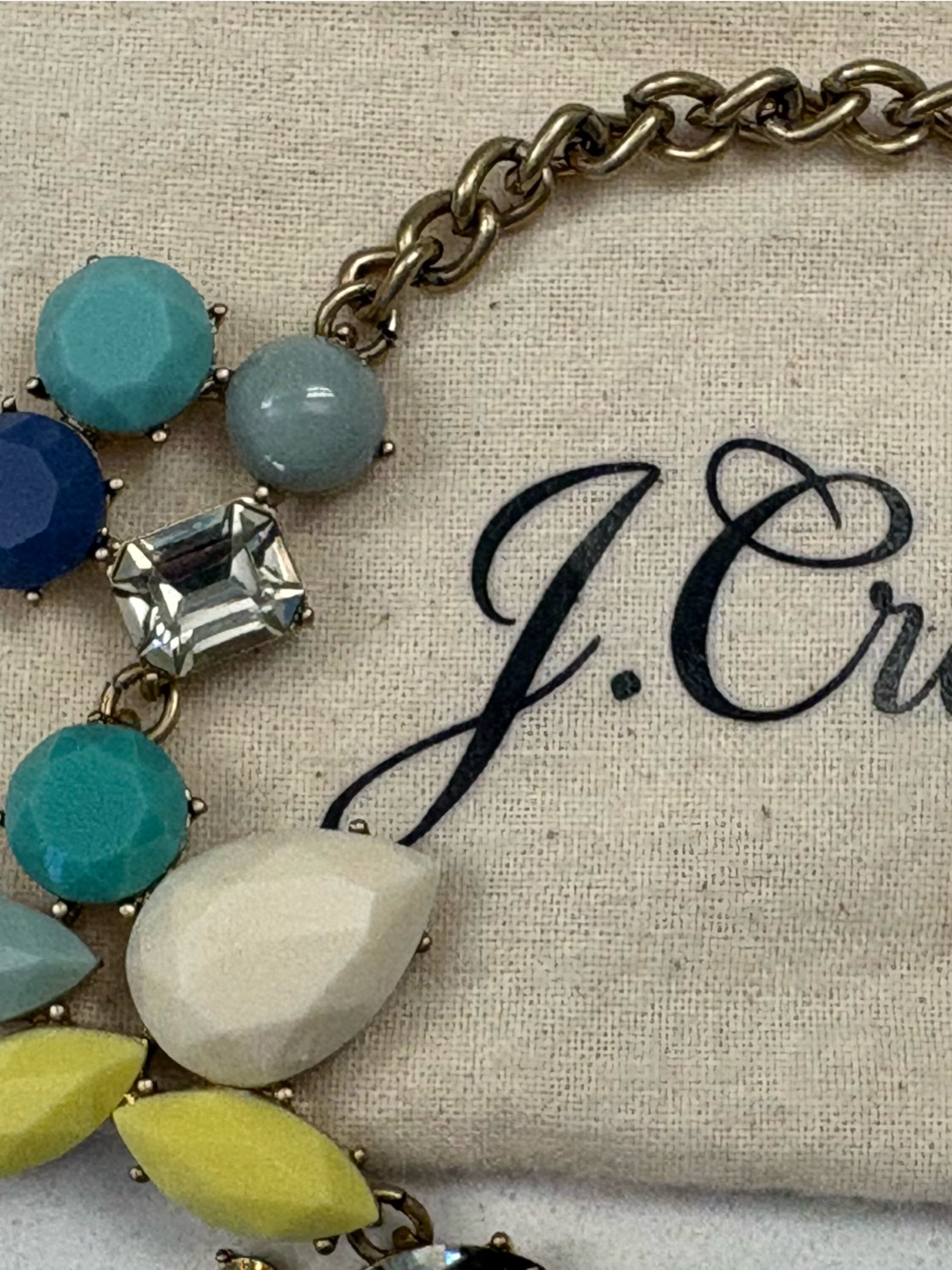 J.Crew Teal, Aqua, White, Mixed Crystal Statement Necklace + Original Dust Bag